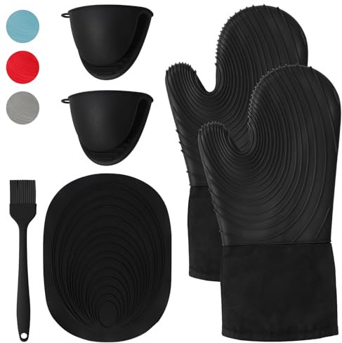 WUFANC Maniques Cuisine, Gant Four Résistants À La Chaleur Jusqu'À 250℃, Gant Cuisine Four en Silicone Ne sont Pas Rigides, Gant Four Anti Chaleur Antidérapants pour La Cuisine, La Pâtisserie