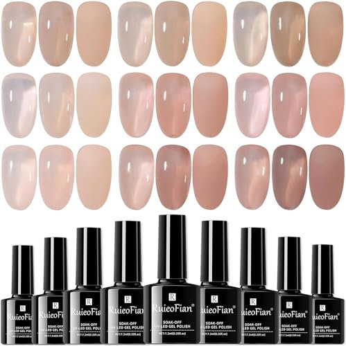 9PCS Vernis Semi Permanent Nude 9 Couleur à Ongles Gel UV Nudee Lot VSP Polish Ver is French Coffret Classique Professionnel Rose Laiteux Pale pas Cher Nail Manucure Naturel Pack Longue Tenue 7.3ml