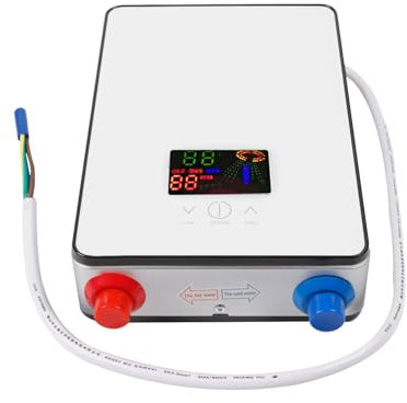 Calentador de agua eléctrico digital sin tanque, ducha de baño, agua caliente, adecuado para baños, peluquerías, hoteles, salones de belleza, escuelas, hospitales, 18,6 x 5,7 x 27,7 cm (blanco)
