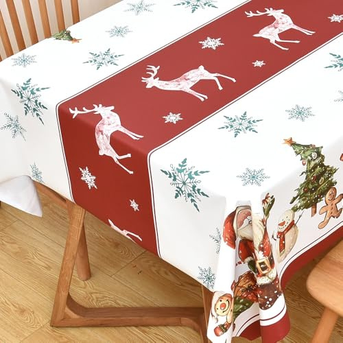 Yofori Tischdecke Weihnachten, 220x137cm PVC Weihnachts Tischdecke Abwischbar Rot Tischdecken Wasserabweisend Weihnachtstischdecke Rechteckig für Esstisch (Hirsch)