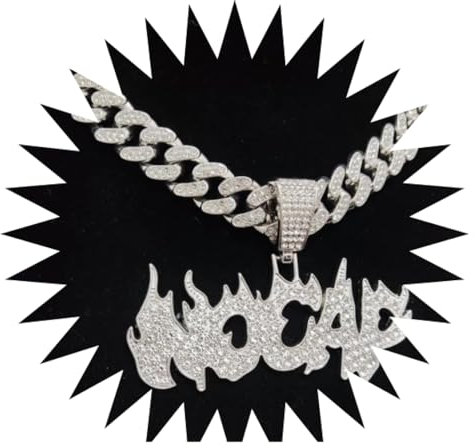 BISONBLUE Halsketten Anhänger Herren Schmuck Damen Kette Männer Frauen Männer Frauen Hip Hop Flamme Buchstaben Iced Out Anhänger Halsketten mit 13mm Halskette Mode Charme Goldfarbe