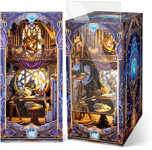 FUNPOLA 3D Holzpuzzle Booknook Kit, Astrologie Sternenkarte Bücherregal mit LED-Lichtern, DIY Miniatur-Buchstützen Deko, Einzigartiges Handwerksgeschenk für Erwachsene und Teenager (Astrologie)