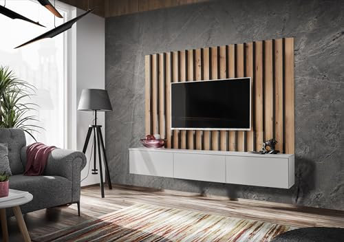 Deconation Ensemble Meuble TV verti II - Beige/Blanc- L 180 X H 148 X P 35 Cm