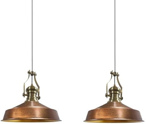 bamyum Neo-Asletl Pendelleuchte Esstisch Kupferfarbe 2 Flammig Metall 40cm, Hängelampe Wohnzimmer, Hängelampe Industrial Vintage, Küchenlampe Vintage Kupferfarbe, Esstischlampe