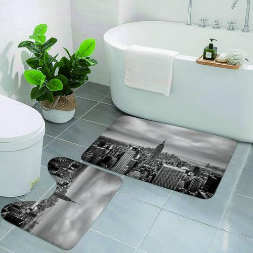 KGDHY Badezimmermatten-Sets 2-Teilig,New York City (USA),Bad und WC-Vorleger-Set,rutschfeste Badezimmerteppiche wasserabsorbierende