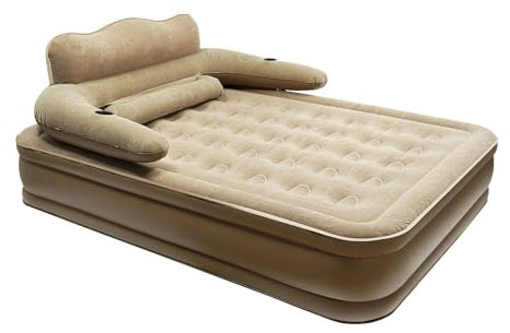 SuhoFutus Luftmatratze 2 Personen mit Integrierter Elektrische Luftpumpe, Luftmatratze Selbstaufblasend mit Rückenlehne, Khaki Luftmatratzen für Camping oder Heimgebrauch -200 x 150 x 40 cm