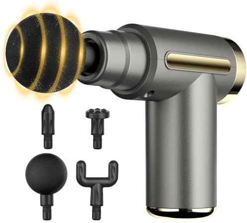 Cotsoco Mini Massagepistole – Muskel Percussion Massagegerät mit 4 Massageköpfen, leise & tragbar, Tiefengewebe-Massage Gun für Rücken, Beine, Schultern & Nacken – Geschenk für Sport & Zuhause Grau
