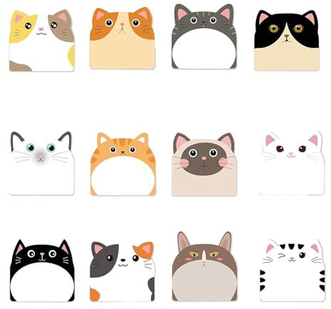 12 Stück Kinder Haftnotizen,Notizzettel,Cute Sticky Notes,Selbstklebende Notizblocke Klein,Notizbuch Kinder,Cartoon Katze Niedliche,für Schüler Mitgebsel,Ideal Büro Deko,Kindergeburtstagsgeschenk
