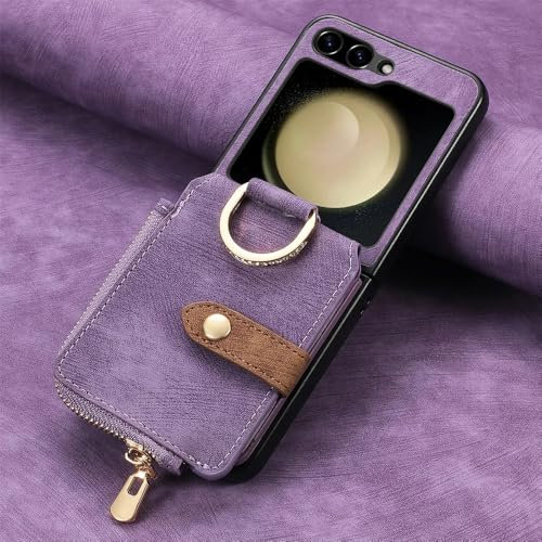 YLTPHD Custodia a portafoglio in pelle vintage con cerniera per Samsung Galaxy Z Flip 6 5 4 5G Flip4 Flip5, viola, per Samsung Z Flip 4