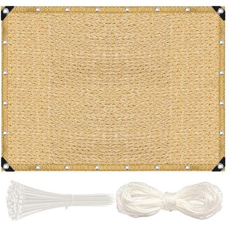 MEEYI Balkon Sichtschutz 60x500cm Balkonbespannung Balkonsichtschutz Balkonumspannung Sonnenschutz HDPE Gewebe UV-Schutz für Terrasse und Zaun mit Kabelbinder und Kordel Beige Gelb