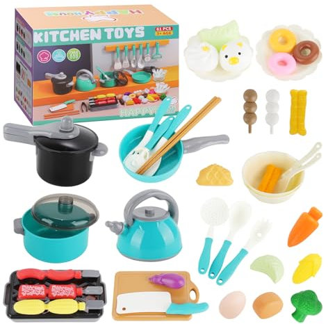 24 PCS Juguetes de Cocina para Niños - Juego de Ollas, Sartenes y Utensilios con Alimentos Cortables, Juguete Educativo Montessori para Niños/Niñas 3-8 Años, Ideal para Exteriores y Juego de rol (24)
