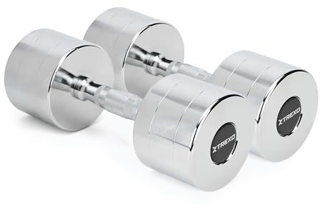 TREXO Verchromte Hanteln Set 2x5 kg Satz Stahlhanteln mit rutschfestem Griff Kurzhanteln ideal für Kraft-, Ausdauer- und Funktionstraining Perfekt für Zuhause und das Fitnessstudio