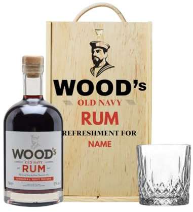 Personalised Woods Old Navy Rum Gift Set with Glass & Wooden Box 70cl 57% ABV