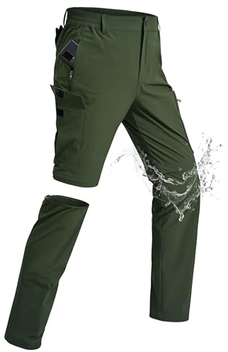 xtuwkzo Pantaloni da Escursionismo Uomo Cerniera Rimovibile Cargo Pants Estate Corto Impermeabile Pantaloni Funzionali Uomo con Tasche Stretch Leisure Trekking Pant Army Grün M