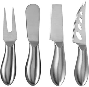 PIQIUQIU Set di 4 coltelli da formaggio in acciaio inox, set di coltelli da snack in acciaio inox, coltello da burro e spatola da formaggio, 13,5 cm, argento