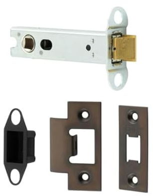 Kooples Hardware Heavy Duty Tubular Latch – 45° Short Travel Latch for Internal Doors – Smooth Action Mortice Latch with Strike Plate & Screws (Dark Bronze, 102mm)