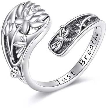 Lotus Spoon Rings 925 Sterling Silver Vintage Boho Lotus Thumb Oxidized Wrap Rings Victorian Style Antique Floral Jewelry Gifts for Women