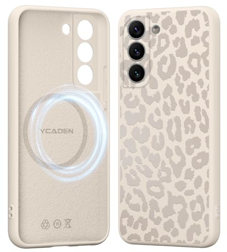 Saqmkil Handyhülle Magnetische für Samsung Galaxy S22 5G 6,1 Hülle, Aesthetic Muster Leopard Mädchen Case Kompatibel mit MagSafe, Weich Flüssigem Silikon TPU Stoßfeste Cover für Samsung S22, Beige