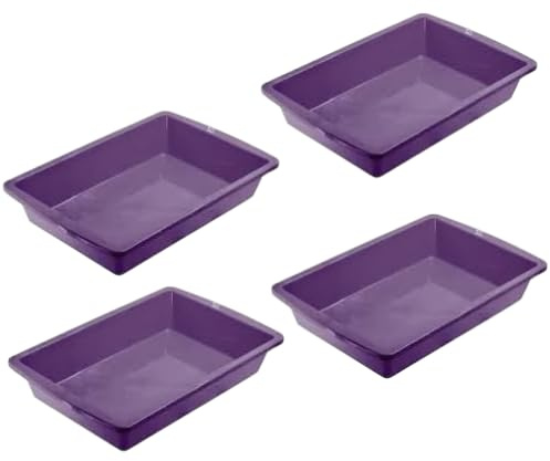 CAT CIRCUS Large Cat Litter Tray –Litter Box Tray for Large Cats & Kittens – Non-Slip, Easy Clean – Multi Cat Friendly-Durable Plastic Pet Toilet-Spacious-colour options available-Purple -pck 4
