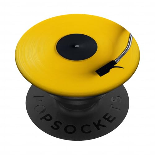 Yellow Vinyl Record, Retro Design, Turntable DJ, Pop PopSockets Adhesive PopGrip