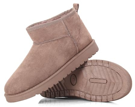 Women’s Suede-Effect Ankle Boots, Warm Fleece-Lined Slip-On Winter Booties with Cushioned Insole and Non-Slip Sole (COFFEE, One Size, Adult, Women, 4, Numeric, UK Footwear Size System, Medium)