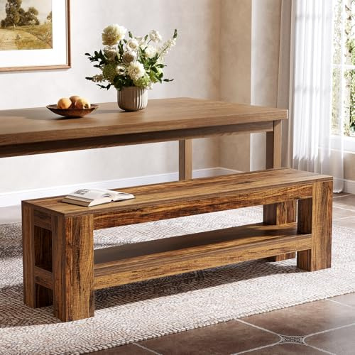 Tribesigns Banc de Salle à Manger en Bois 150 cm avec Rangement – Banc d’Entrée Rustique pour Salle à Manger, Chambre, Cuisine, Pied de Lit (Marron Rustique)
