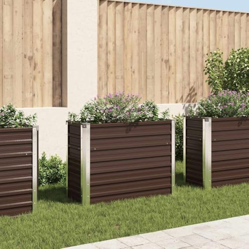 Garten-Hochbeet Braun 100x40x77 cm, verzinkter Stahl Pflanzkübel für Gemüse & Blumen, Robustes Metall Beet für Outdoor-Pflanzen
