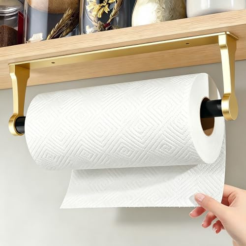 Gewtur Küchenrollenhalter Gold, Aluminiumlegierung Wandhalter Selbstklebend, Geeignet für Küche, Badezimmer & Wohnmobil