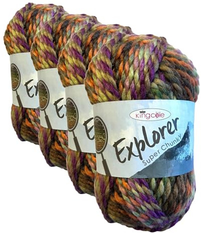 King Cole Explorer Super Chunky 80% Acrylic 20% Wool Knitting Yarn (Livingstone 4297) (Pack of 4)