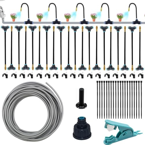 Sistema de Riego Automático de Jardín de 360°, Kit de Riego Flexible con Boquilla Ajustable para Grandes Áreas – Adecuado para Jardín, Paisajismo, Césped y Parterres (20 m)