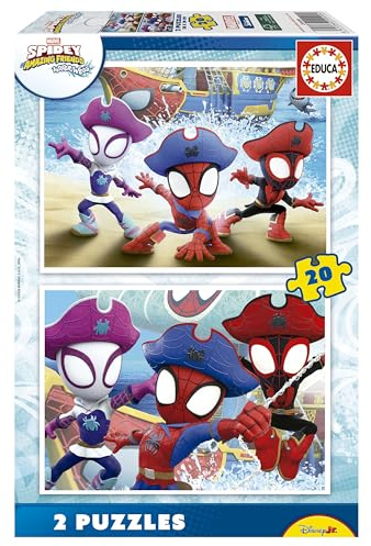 Educa - Spidey & Seine Freunde Puzzle | Set mit 2 Kinderpuzzles à 20 Teilen | Empfohlen für Kinder im Alter von 4, 5 und 6 Jahren (20490)