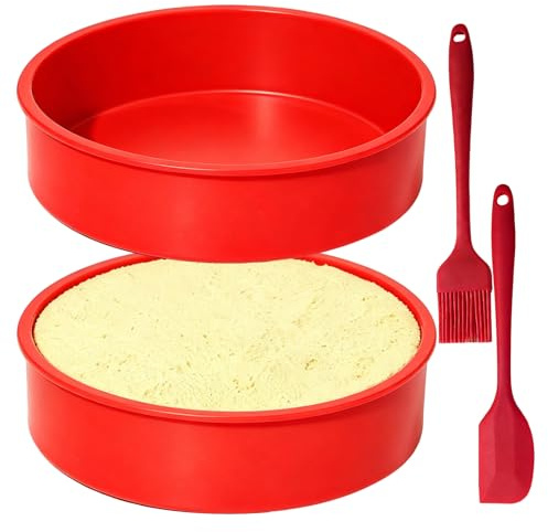 2 moldes redondos de silicona sin BPA de 25 cm para tartas | Sartén antiadherente para tartas de capas, tartas de queso y pasteles caseros