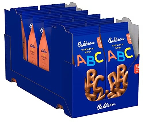 Bahlsen ABC Russisch Brot - Karamellkekse in Buchstabenform, 12x100g | 12er Pack im Stapelkarton – knusprige Buchstabenkekse mit feiner Karamellnote, Snack für Schule & Handel
