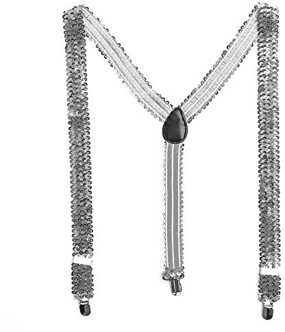 TrendandStylez Bunte Pailletten Y- Hosenträger Glitzer Bundhalter (Silber)