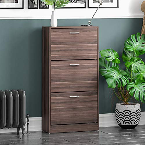 Vida Designs Zapatero con 3 cajones, Organizador de Almacenamiento de Zapatos, Mueble de Madera de Nogal
