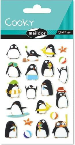 Maildor CY062O Packung mit Stickers Cooky 3D (1 Bogen, 7,5 x 12 cm, ideal zum Dekorieren, Sammeln oder Verschenken, Pinguin) 1 Pack