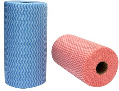 JEBBLAS 2 Rollen Wischtücher auf Rolle mit je 100 Wischtüchern,Putzlappen Rolle Lappen Rolle(Rot und Blau).