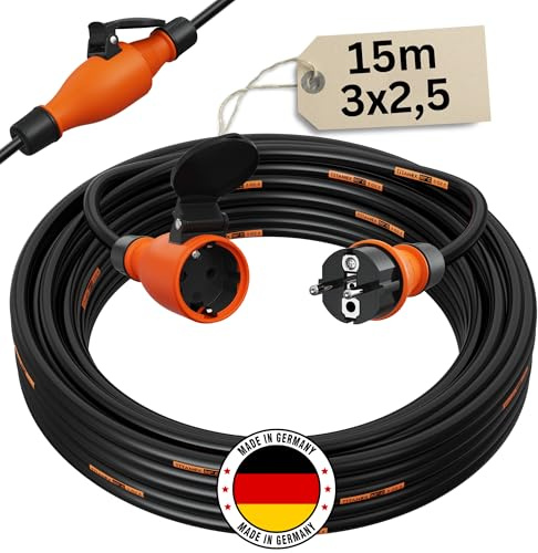 Verlängerungskabel 15 Meter IP54 Außen Verlängerung 15m Stromkabel Außenbereich Kabel Strom Verlaengerungskabel Gummikabel TITANEX 3x2,5 Schuko Outdoor Extension Cord