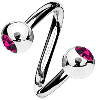 viva-adorno® Lippenpiercing Chirurgenstahl Labret Spirale Twister Kristall Doppelkugel Twist Z336, Fuchsia