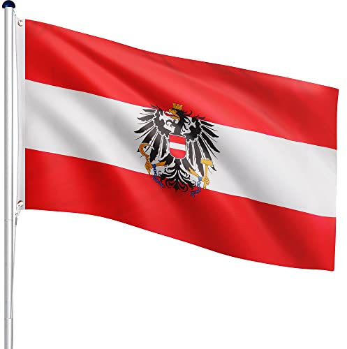 FLAGMASTER Teleskop Fahnenmast Aluminium 6,50m, 5-Fach höhenverstellbar, 30 Verschiedene Fahnen zur Wahl, Komplettset mit Bodenhülse