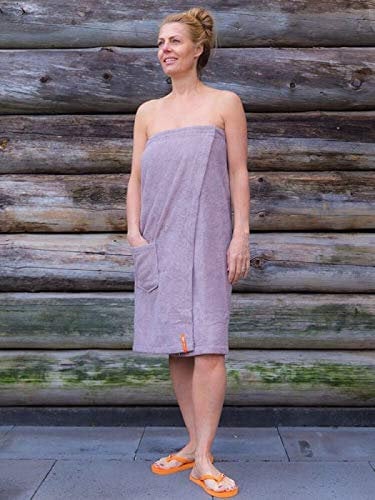 S< Saunakilt Damen Bestickt mit Name, Saunatuch mit Elastik und Klettverschluss - One Size Saunatuch für Dame (Taupe)