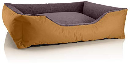 BedDog Hundebett Teddy, Hundesofa aus Cordura und Microfaser-Velours, waschbares Hundebett mit Rand, Hundekissen Vier-eckig, für drinnen, draußen, Größe XL, Gold-braun