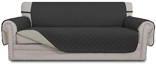 Easy-Going Wendebarer Couchbezug für 3 Kissen, Couch, Sofabezug für Hunde, wasserabweisend, Möbelschutz, Abdeckung mit Schaumstoffstäben, elastische Bänder für Haustier Katze (Sofa, Dunkelgrau/Beige)