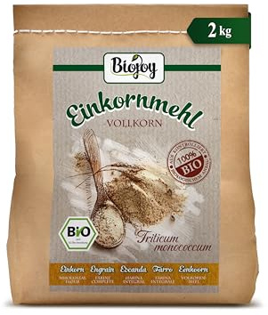 Biojoy Ekologiskt enkornsmjöl, fullkorn, ljust, för bakning, 2 kg | Från Bulgarien, naturligt, Triticum monococcum L.