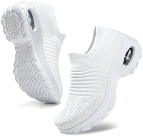 HKR White Trainers Women Arch Support Nurses Shoes Comfortable Womens Slip on Orthopedic Shoes Breathable Ladies Summer Shoe White UK 6