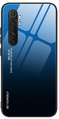 Dedux Custodia Cover per Xiaomi Mi Note 10 Lite, Custodia in Vetro Temperato a Colori Sfumati + Protettivo TPU Case Cover (Blu/Nero)