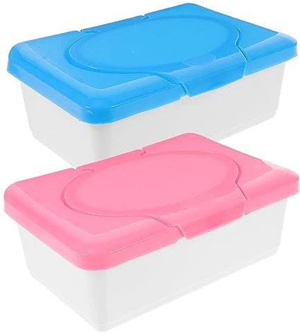 HEALLILY 2Pcs Baby Wet Tissue Box:Baby Wipe Dispenser Storage Box Wet Wipe Case Container for Inside Home Travel (Pink +Blue)