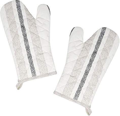 Lashuma Gants de Cuisine 30x20, 2X Gants de Cuisine Beige rayé, Gants de Cuisine Design: Rustik