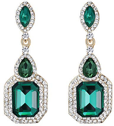 Clearine Vintage Antik Kristall Edelstein Diamante Clip auf nicht durchbohrt baumeln Drop Hochzeit Braut Erklärung Kostüm Ohrringe für Damen Smaragd Farbe Edelstein Gold-Ton