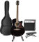 MAX ShowKit Guitare Électrique Acoustique avec Support de Guitare et Repose-Pied - Noir, Idéal pour Débuter la Guitare